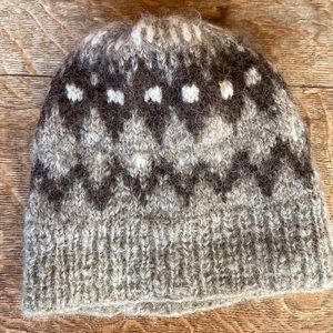 Beanie Wool Winter Hat Angora Wool- Nordic Fair Isle design natural colors